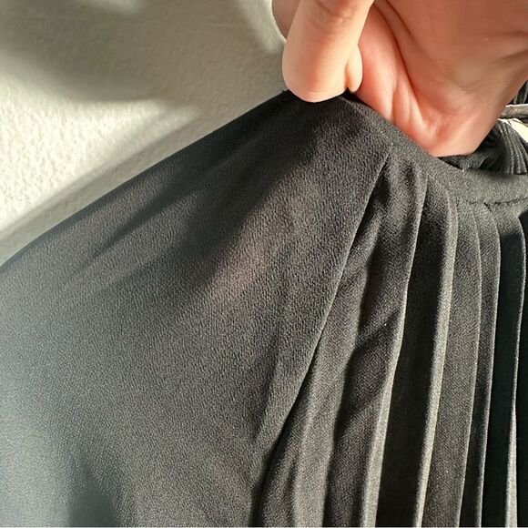 H&M Elegant Black Sheer Pleated Chiffon Long Sleeve Blouse Size Small Office - Picture 13 of 16